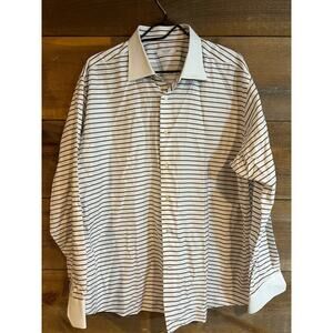 Bisse Classic B-Collar Brown Stripped 100% Cotton Slim‎ Fit XXL/15